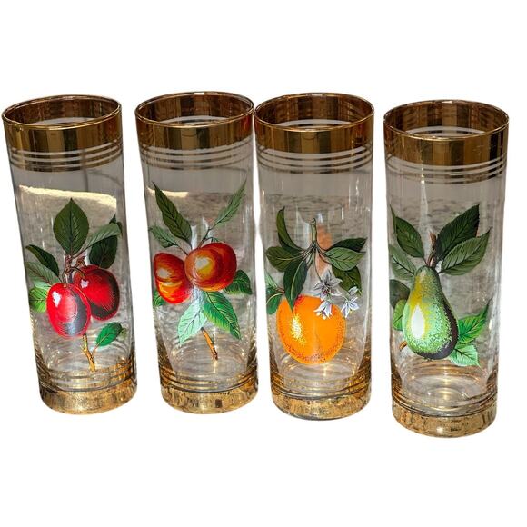 West Virginia Glass Company Other - West Virginia Glass Company Vintage 1950's 'Orchard' Gold Hi-Ball Glasses-Set 4